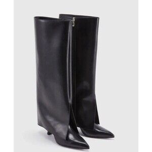 NWT Urban Revivo Tall Riding Boots Womens Black Heeled Fold Over